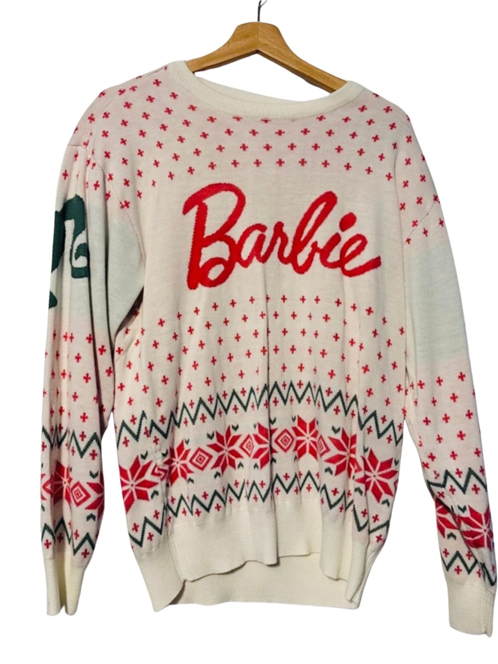 Barbie Christmas Sweater ~ Cute Cream & Red Holiday Knit Ugly Sweater ~ Medium